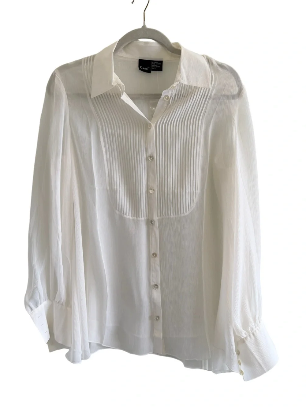 CAMI Sheer Silk Button Up Tuxedo Shirt White Size 8 Style 63783 NWT